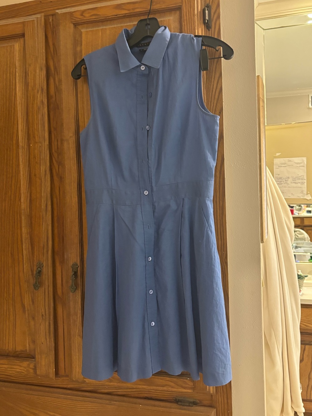 Theory Sleeveless Button-Front Blue Shirt Dress
